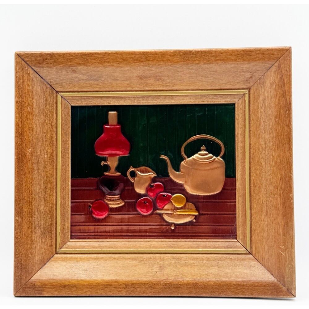 Vintage Coppercraft Framed Art Still Life R. Dehl Tooled Copper Wall Hanging 9x8